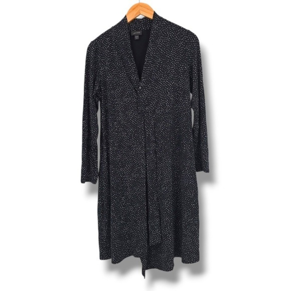 J. Jill Wearever Black White Polka Dot Long Sleeve Faux‎ Wrap Dress Petite Small